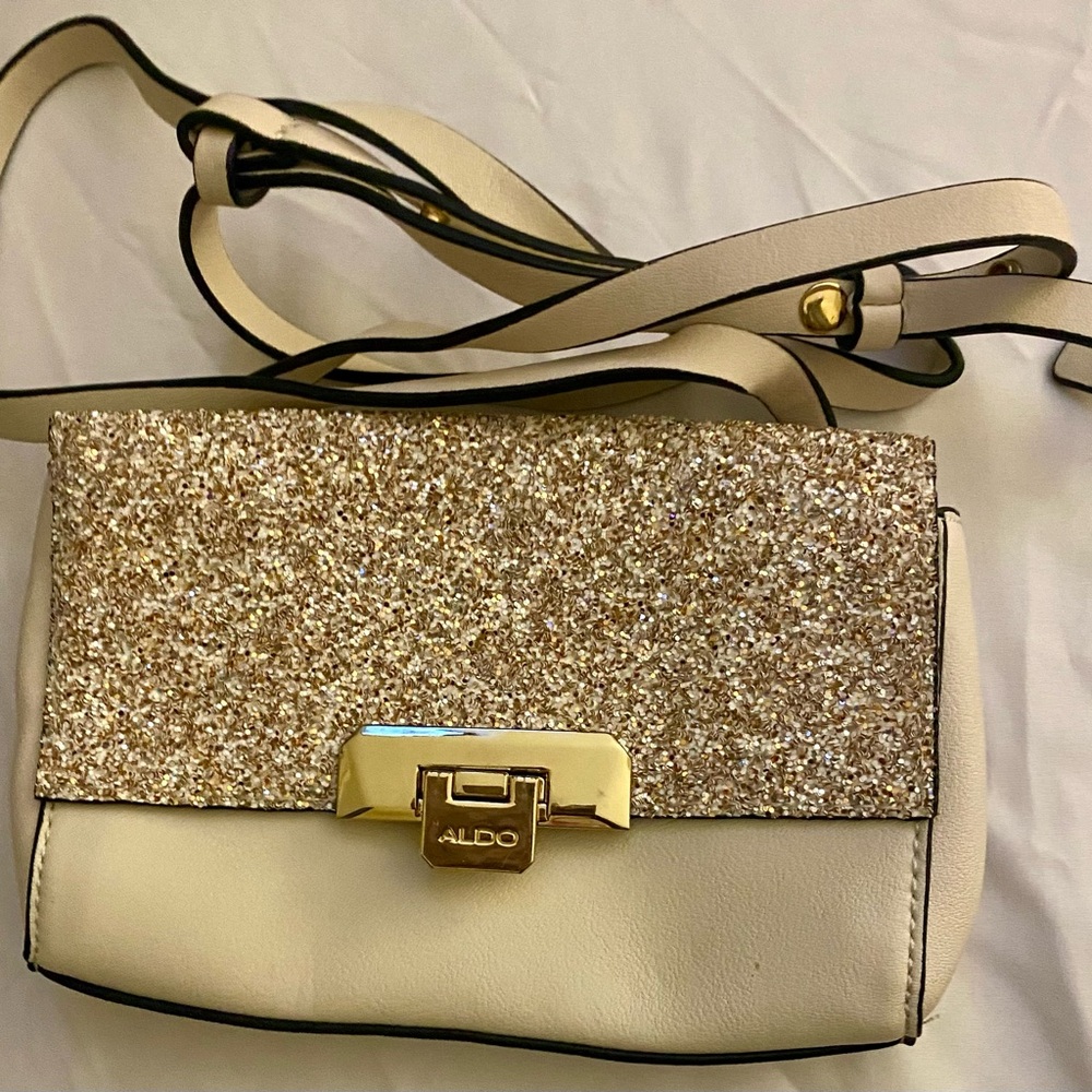 Aldo Glitter Gold and Cream Crossbody Bag